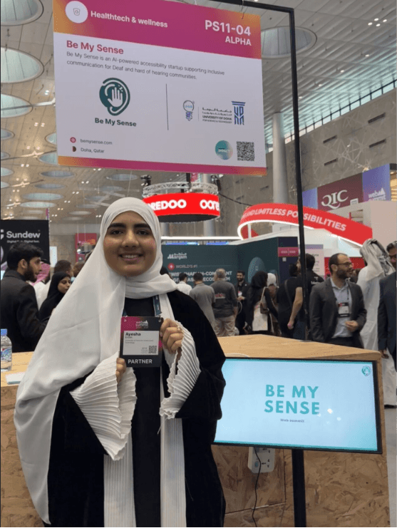 Ayesha at the Be My Sense booth at Web Summit Qatar